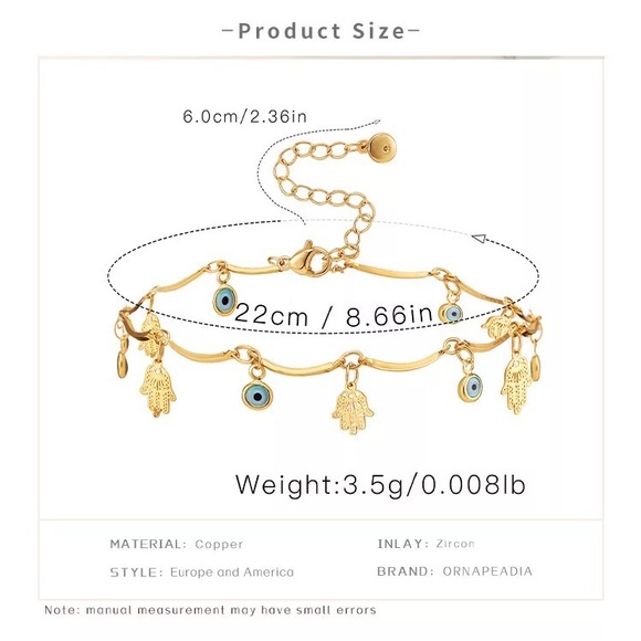 Gold vermeil 18k Gold filled Evil Eye 🧿 lucky charm Anklet. - Picture 4 of 6